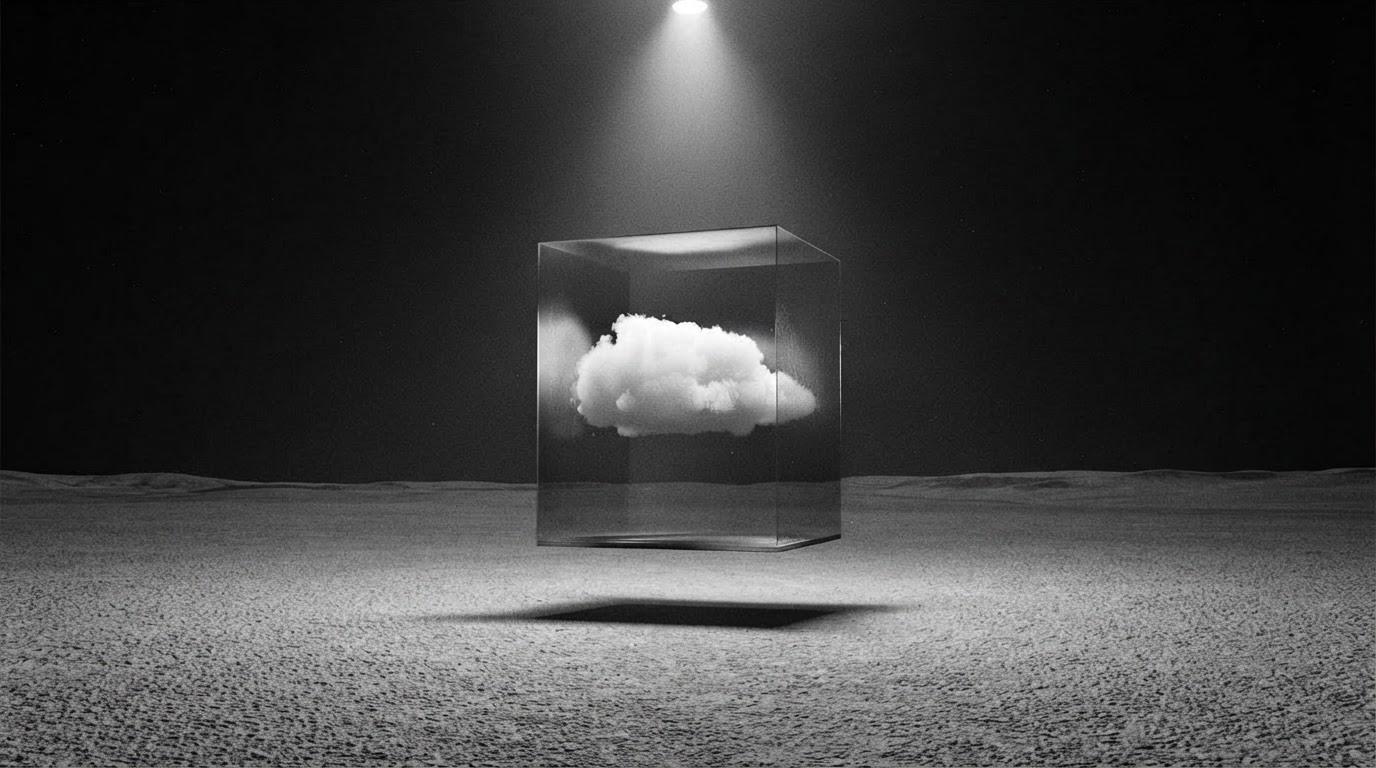 Un nuage tenu dans une vitrine de verre.